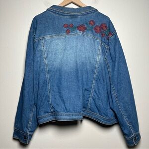 Cattherines‎ Women Denim Jean Jacket 2X Blue Floral Waist Length Crop Spring